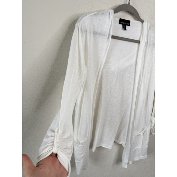 Cynthia Rowley Linen Blend Open Front Cardigan Hooded Lightweight Knit Coastal - Picture 5 of 7